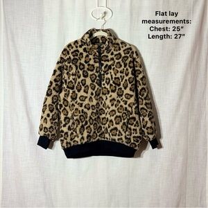 Express‎ One Eleven Leopard Print Sherpa Pullover Sweater Half Zip Fleece M
